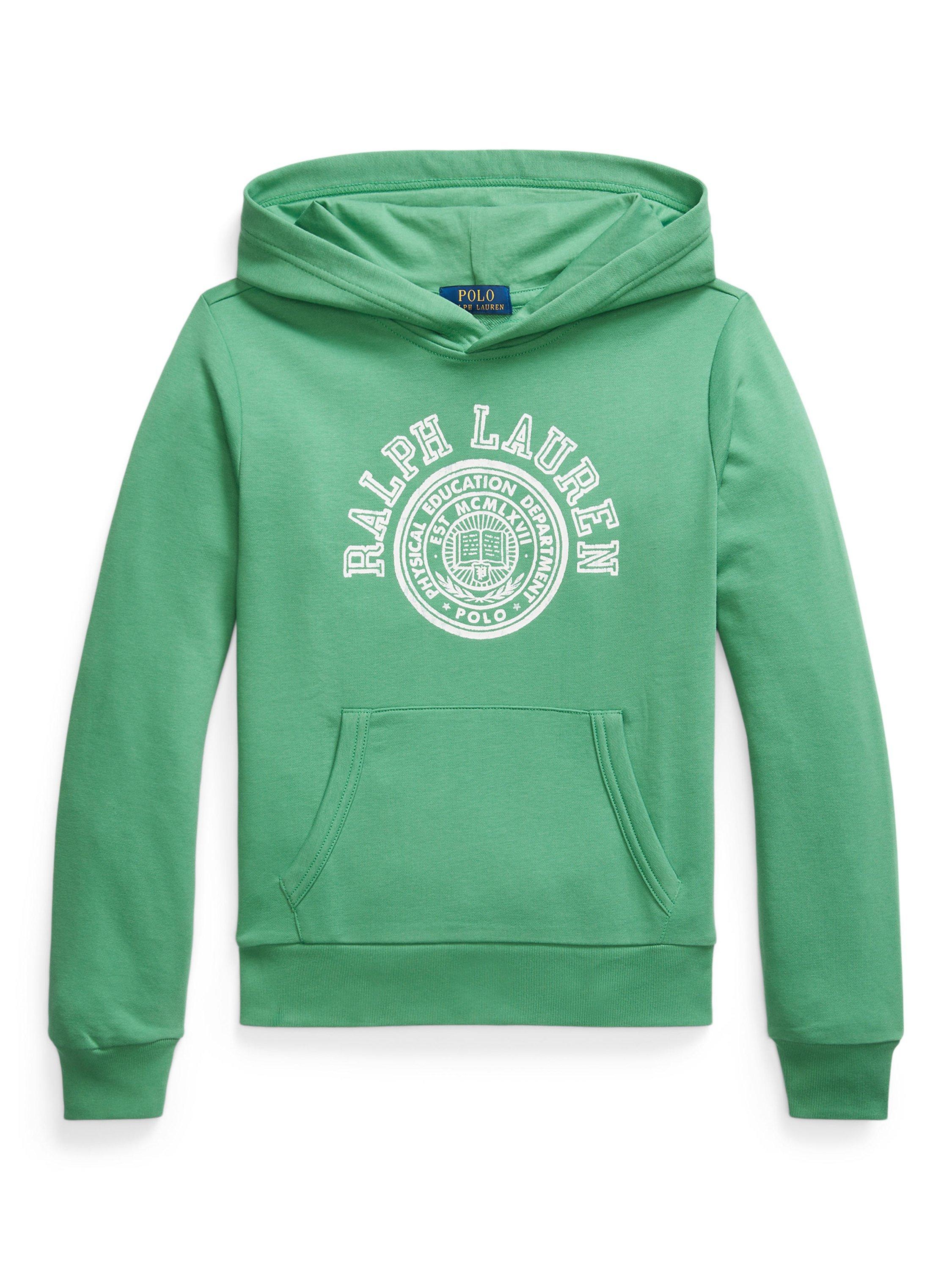 Product image 1 of 2, which shows Ralph Lauren Kids' Cotton Blend Emblem Hoodie, Raft Green, 2 years