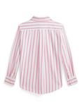 Polo Ralph Lauren Kids' Cotton Long Sleeved Stripe Print Shirt, Pink/White