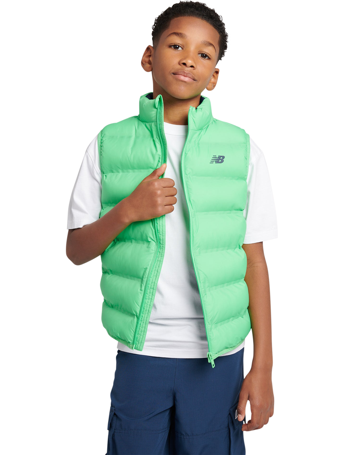 Product image 1 of 8, which shows New Balance Kids' Quilted Gilet , Green Apple, 7-8 years