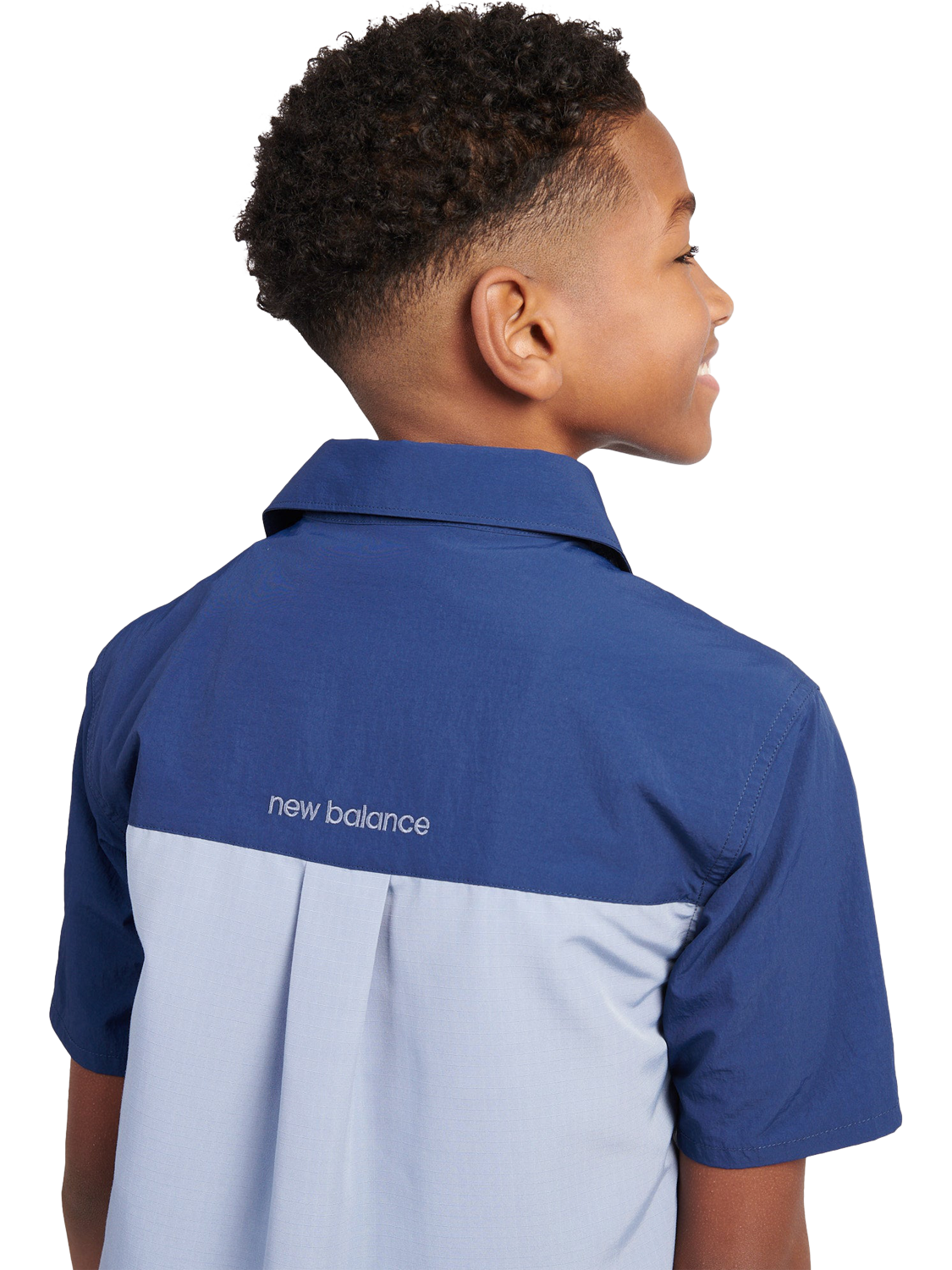 Product image 3 of 10, which shows New Balance Kids' Premium Colour Block Logo Shirt, Navy, 7-8 years