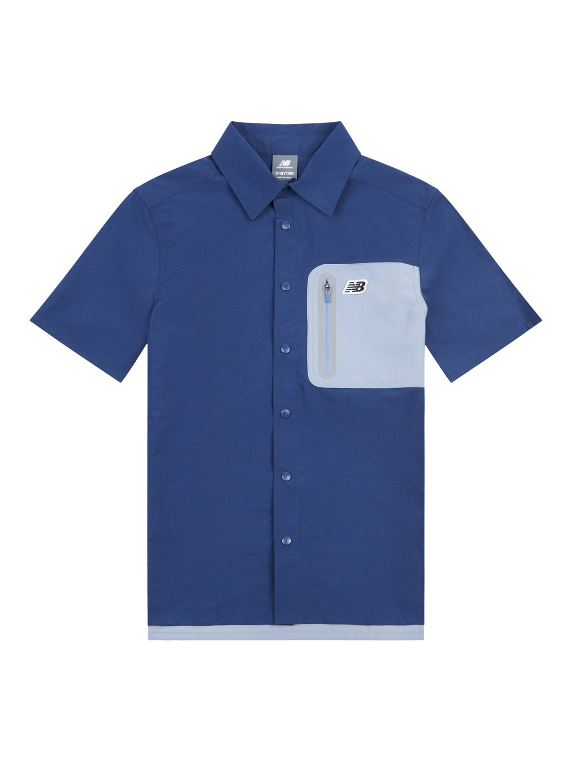 Product image 4 of 10, which shows New Balance Kids' Premium Colour Block Logo Shirt, Navy, 7-8 years