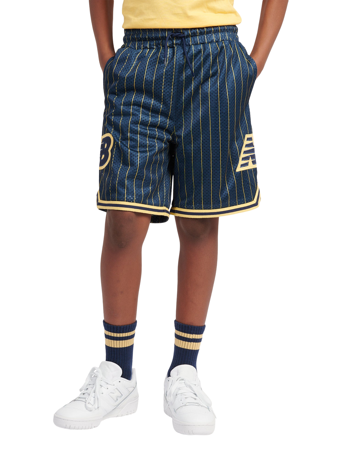 Product image 1 of 10, which shows New Balance Kids' Hoops Shorts, Navy, 7-8 years