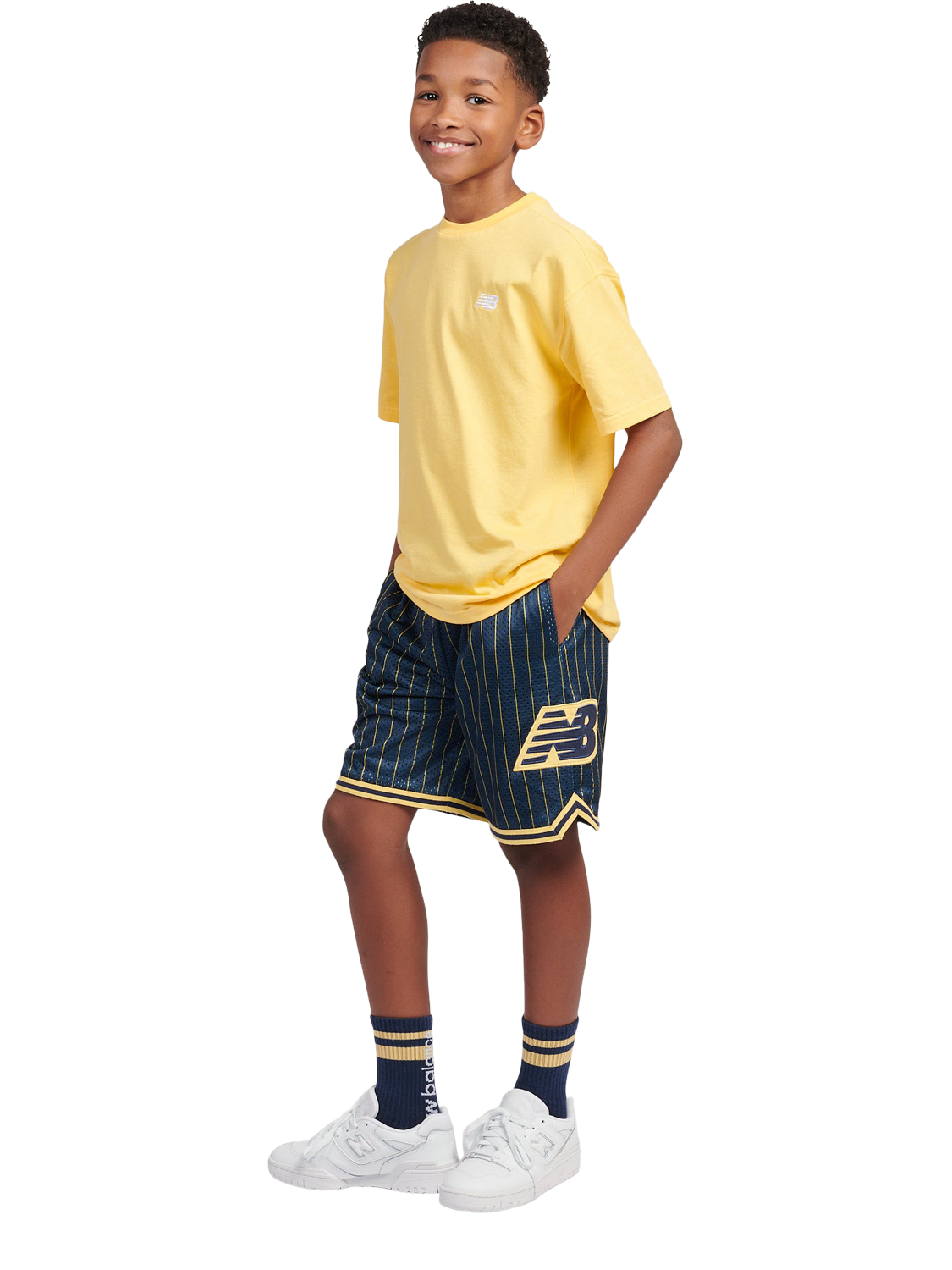 Product image 5 of 10, which shows New Balance Kids' Hoops Shorts, Navy, 7-8 years