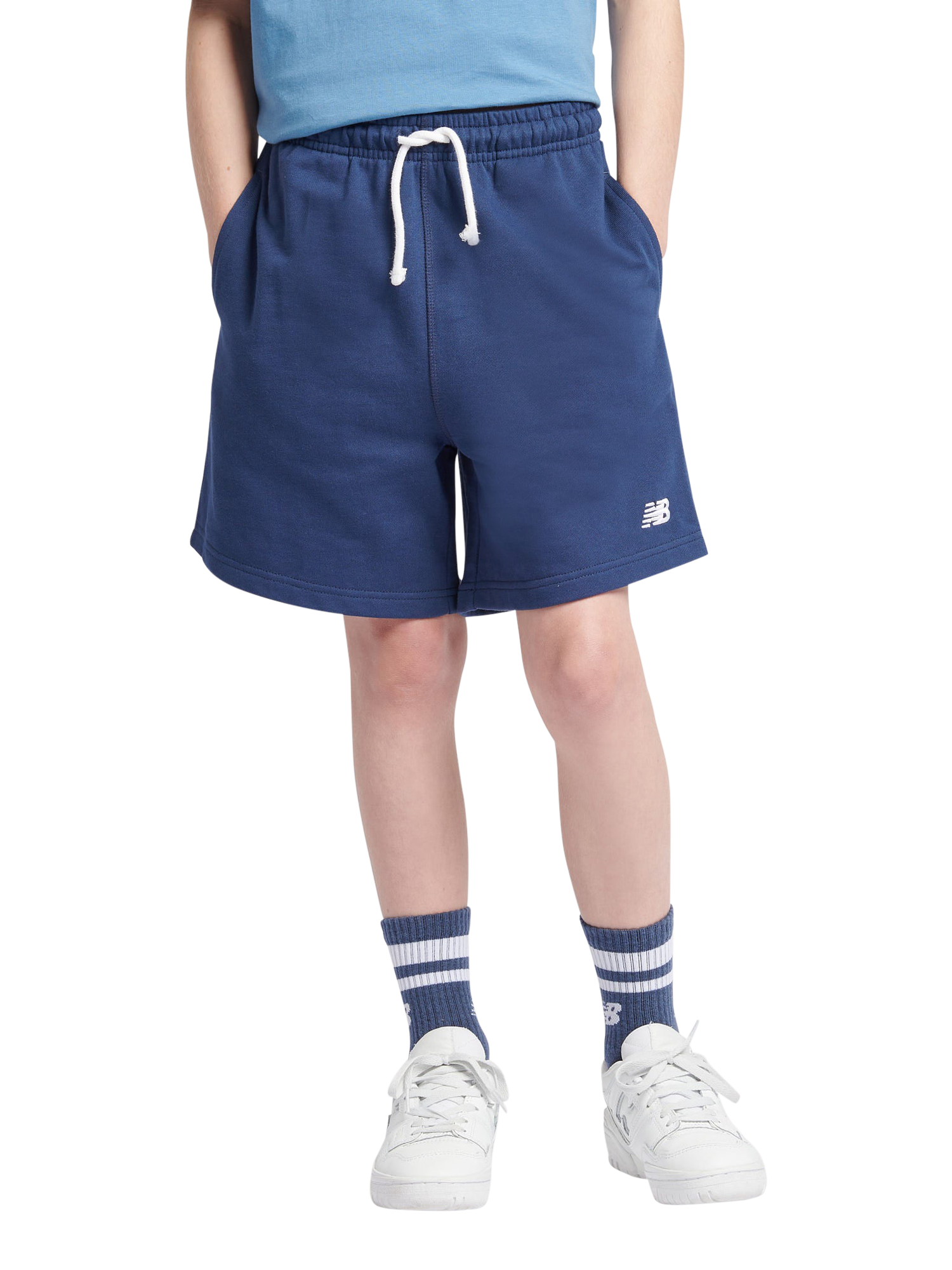 Product image 1 of 9, which shows New Balance Kids' Logo Shorts, Navy, 7-8 years
