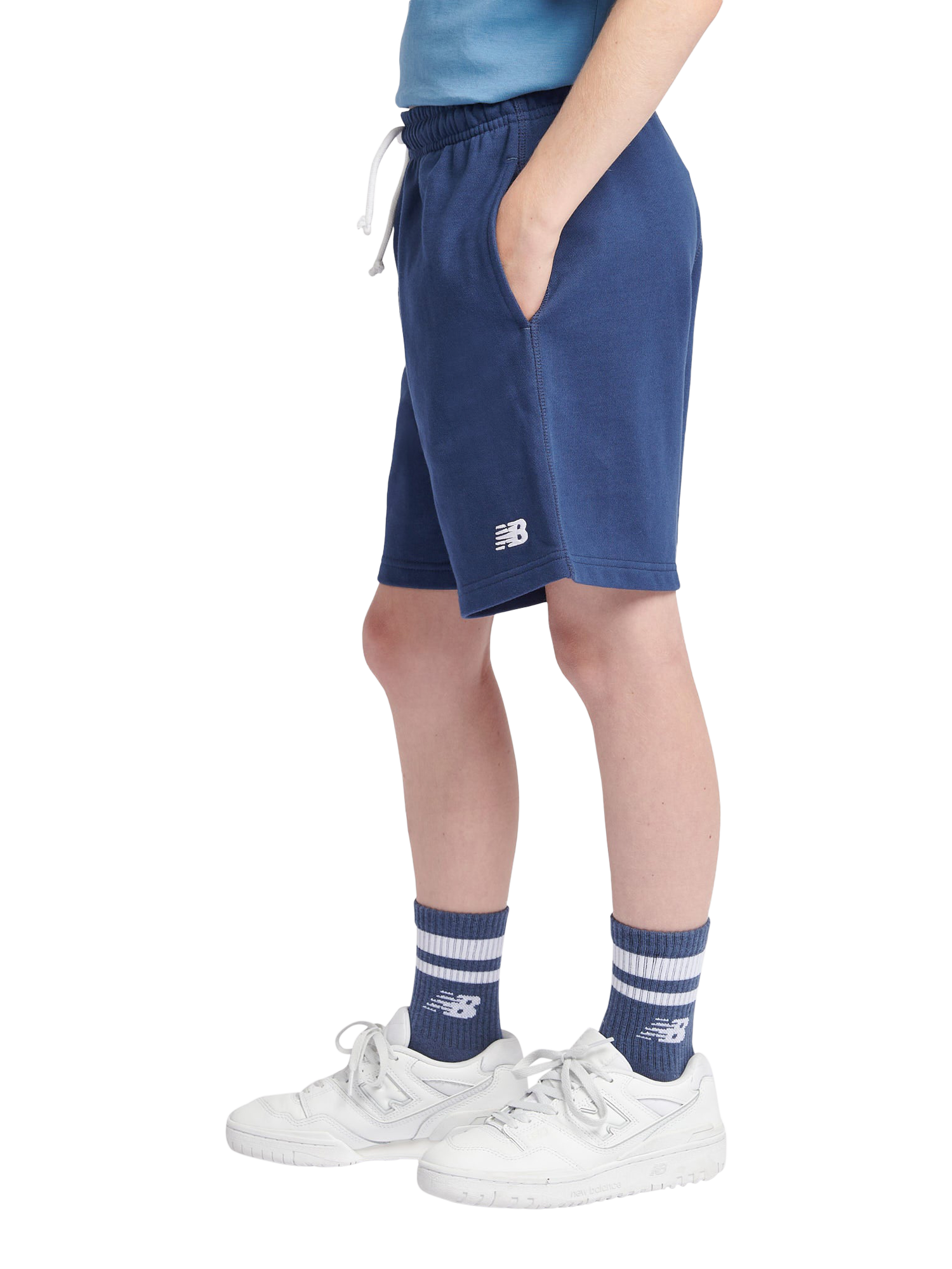 Product image 2 of 9, which shows New Balance Kids' Logo Shorts, Navy, 7-8 years