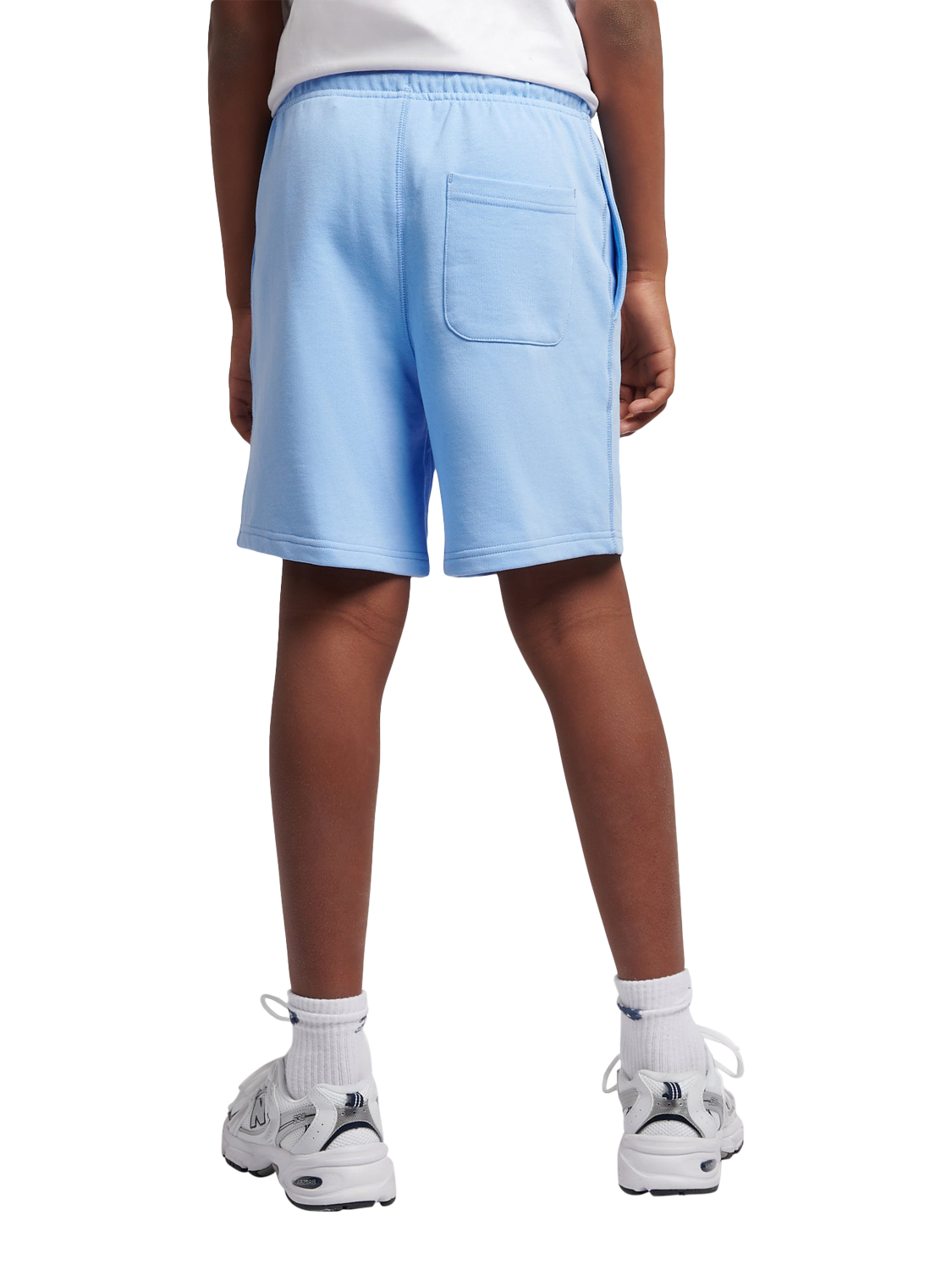 Product image 3 of 8, which shows New Balance Kids' French Terry Small Logo Shorts, Electric Sky, 7-8 years