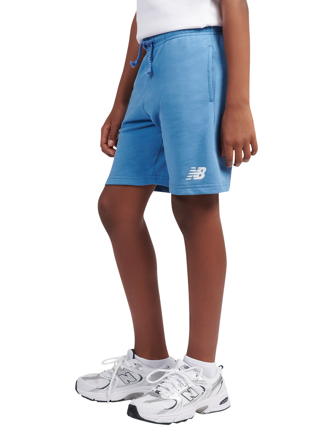 Product image 2 of 7, which shows New Balance Kids' Cotton Drawstring Shorts, Blue Laguna, 7-8 years