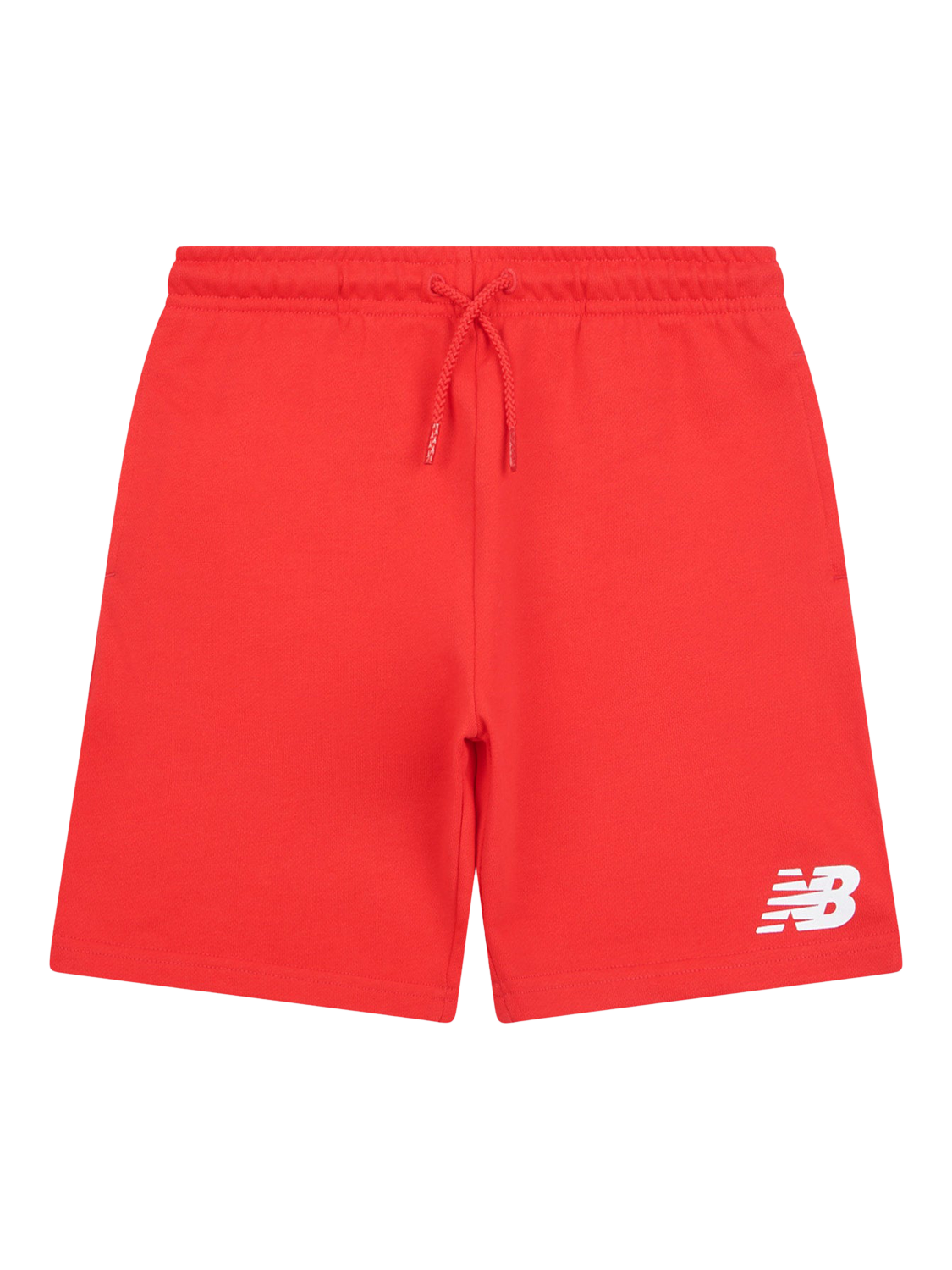 Product image 1 of 3, which shows New Balance Kids' Cotton Stacked Logo Shorts, True Red, 7-8 years