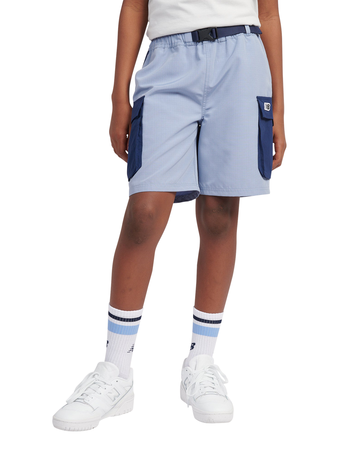 Product image 1 of 8, which shows New Balance Kids' Premium Zip Pocket Shorts, Dusk Shower, 7-8 years