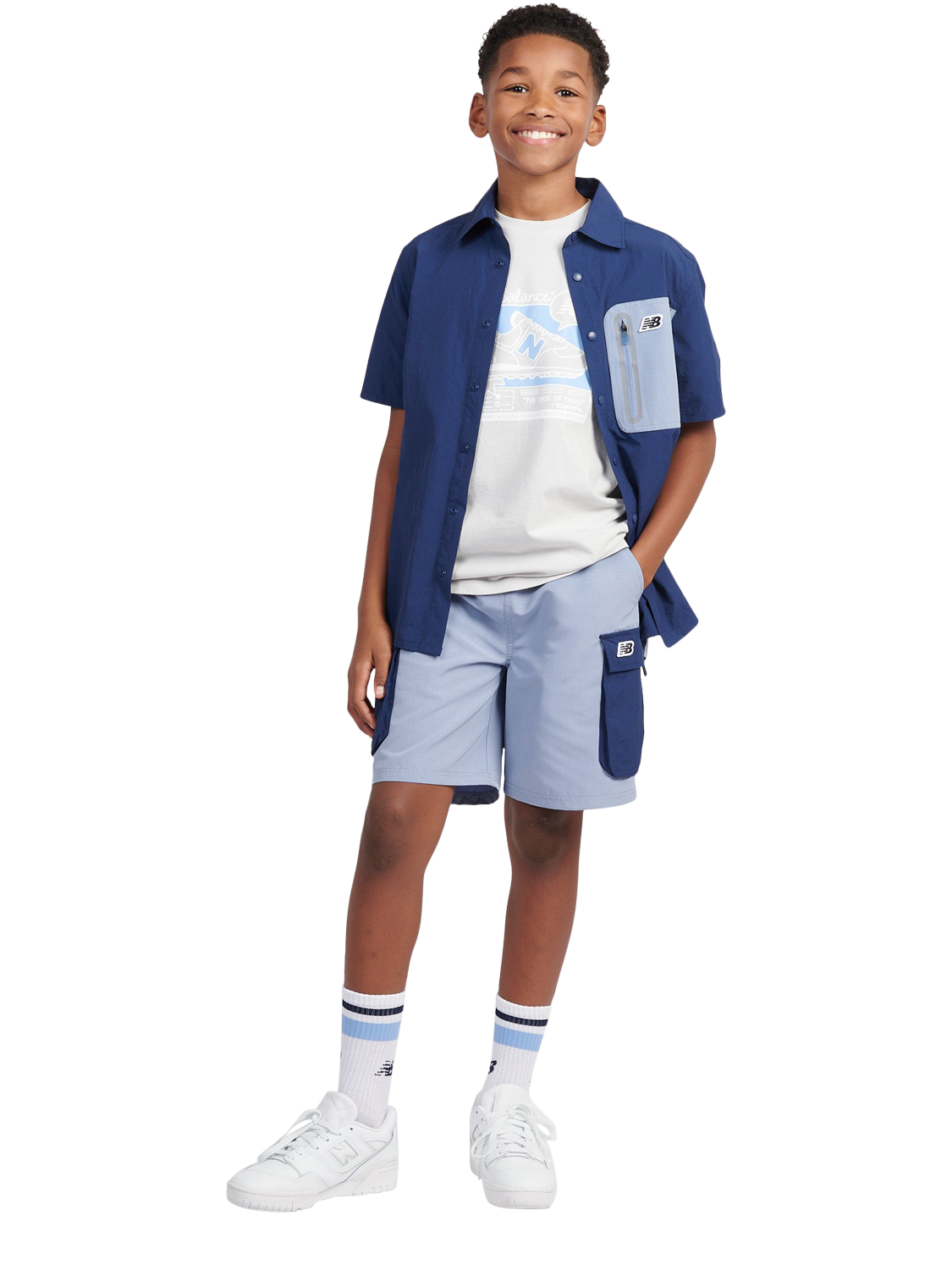 Product image 5 of 8, which shows New Balance Kids' Premium Zip Pocket Shorts, Dusk Shower, 7-8 years