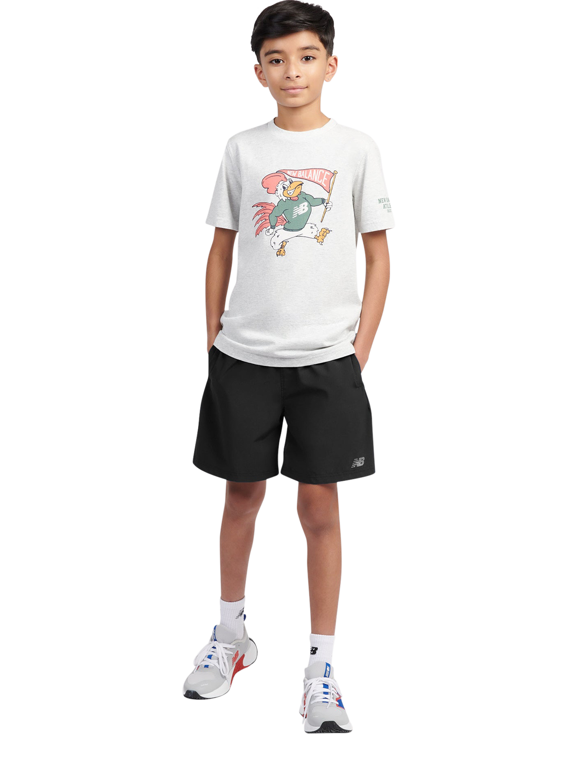 Product image 5 of 8, which shows New Balance Kids' Woven Logo Shorts, Caviar, 7-8 years