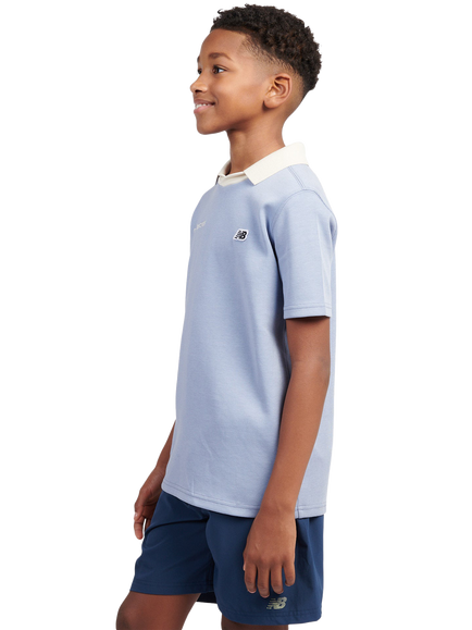New Balance Kids' Badge Logo Polo Shirt, Dusk Shower - view 2, Dusk Shower