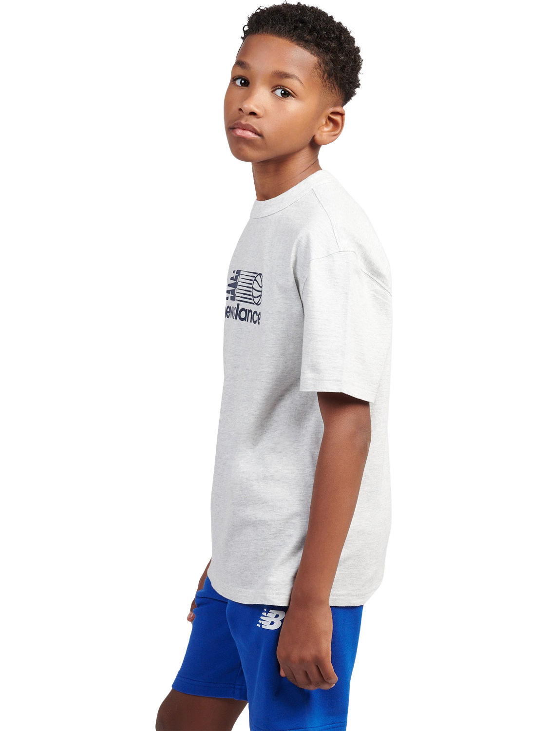 Product image 2 of 9, which shows New Balance Kids' Cotton Hoops Graphic T-Shirt, Ash Heather, 7-8 years