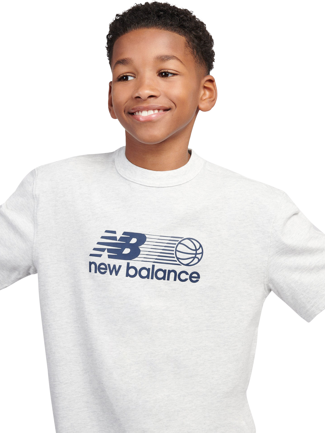 Product image 4 of 9, which shows New Balance Kids' Cotton Hoops Graphic T-Shirt, Ash Heather, 7-8 years
