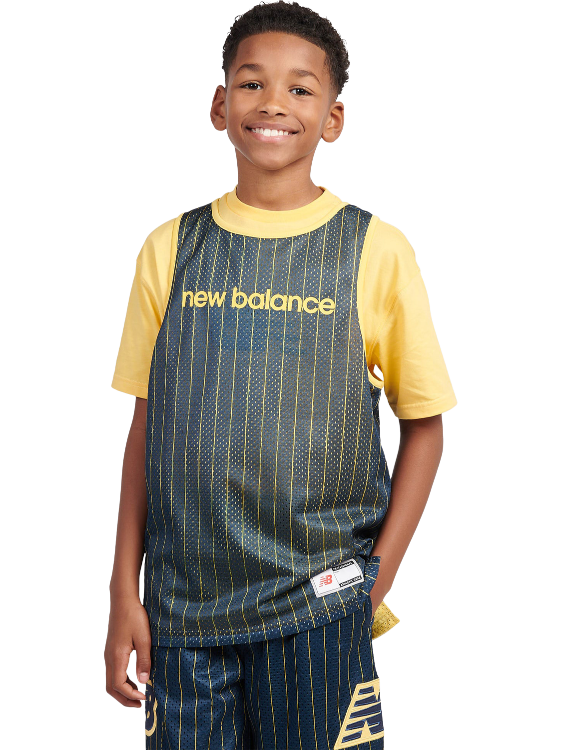Product image 1 of 11, which shows New Balance Kids' Hoops Reversible Sleeveless Tank, Clementine, 7-8 years