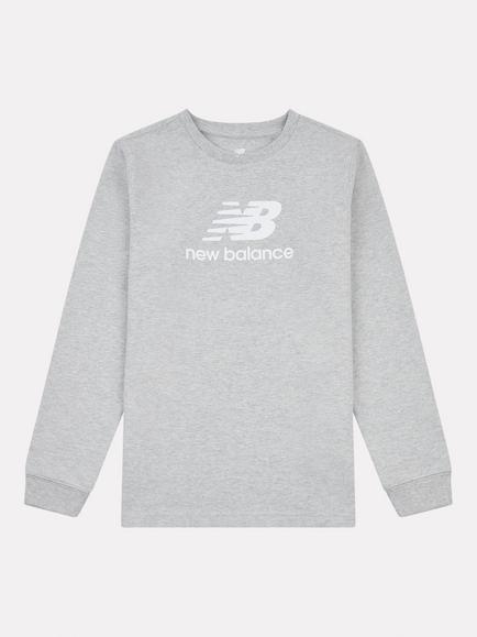New Balance Kids' Cotton Long Sleeved T-Shirt, Grey Heather, Grey Heather