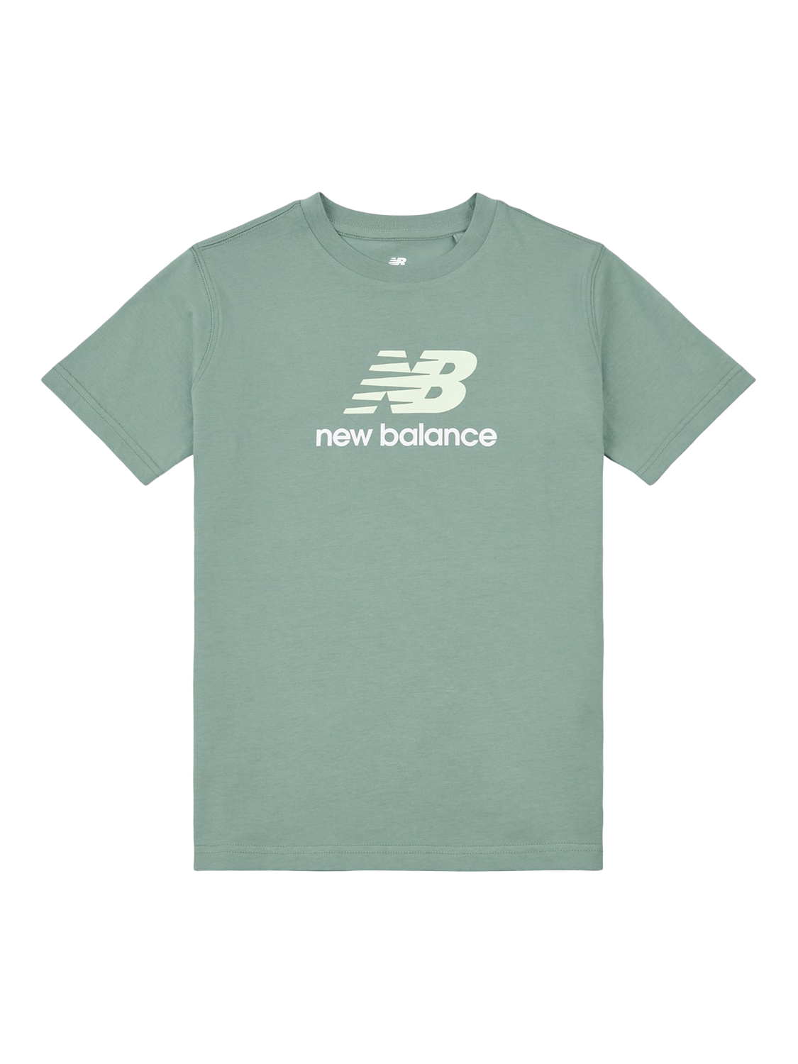 Product image 1 of 3, which shows New Balance Kids' Stacked Logo Cotton T-Shirt, Dark Juniper, 7-8 years