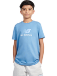 New Balance Kids' Stacked Logo Cotton T-Shirt, Blue Laguna