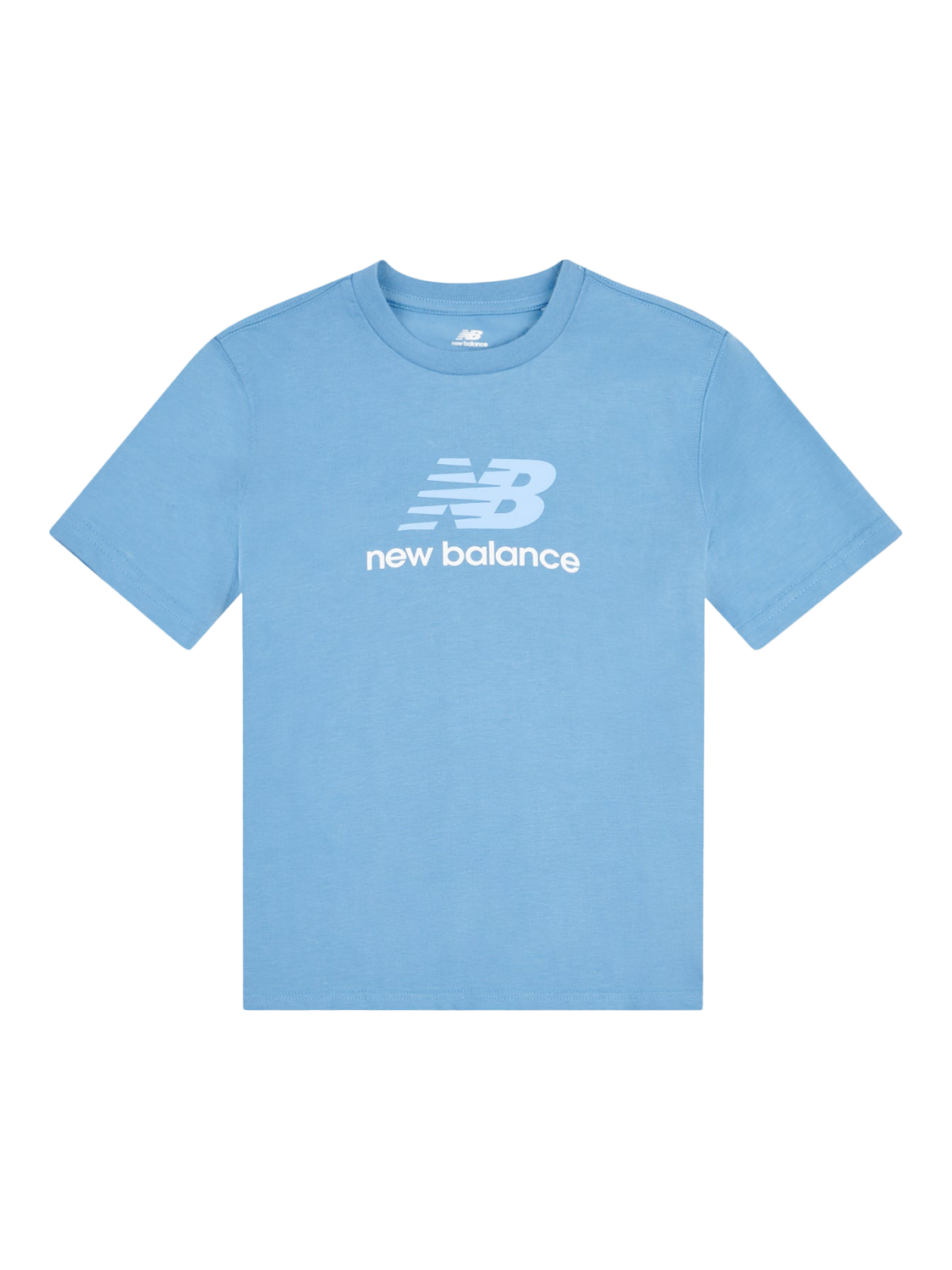 Product image 6 of 8, which shows New Balance Kids' Stacked Logo Cotton T-Shirt, Blue Laguna, 7-8 years