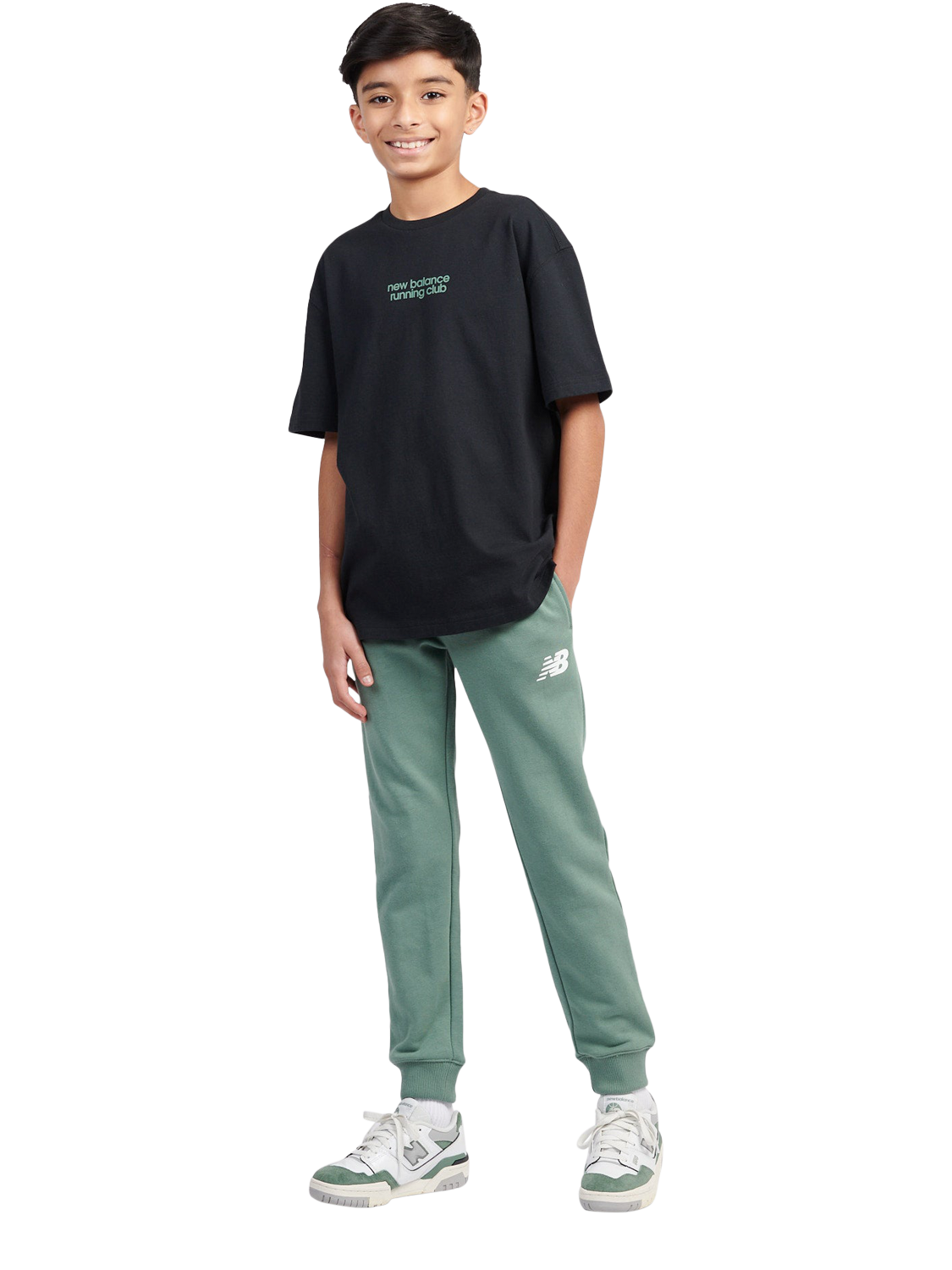 Product image 5 of 11, which shows New Balance Kids' Cotton Sandwich Back Graphic T-Shirt, Caviar, 7-8 years