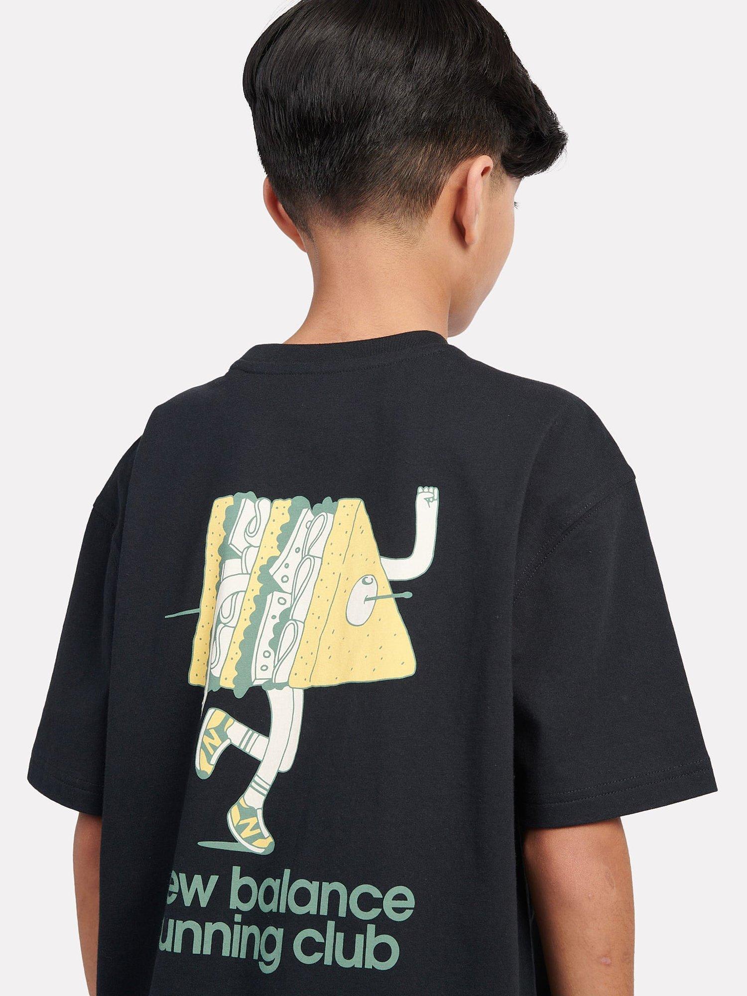 Product image 7 of 11, which shows New Balance Kids' Cotton Sandwich Back Graphic T-Shirt, Caviar, 7-8 years