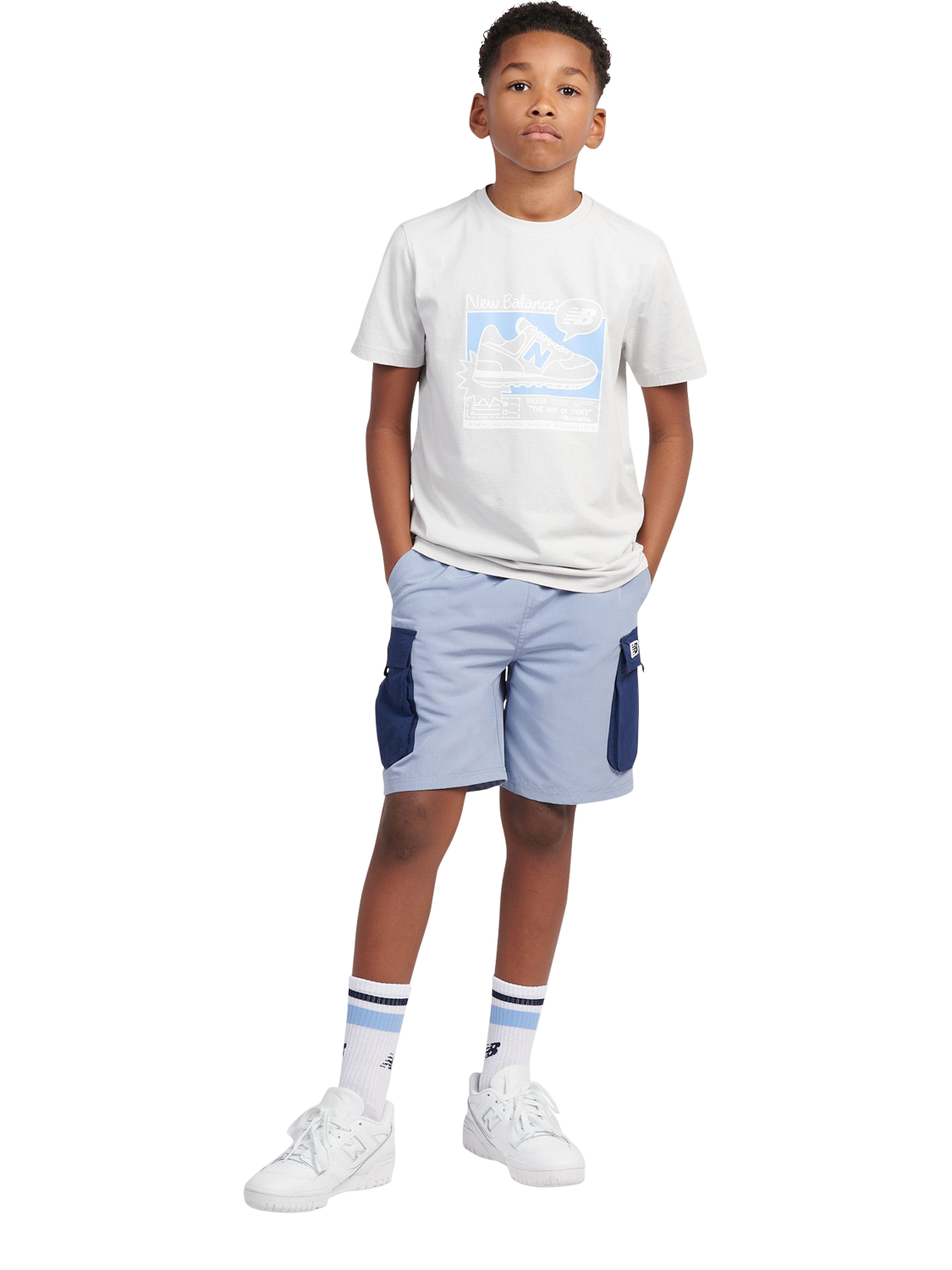 Product image 2 of 10, which shows New Balance Kids' Cotton Sneaker Poster Graphic T-Shirt, Grey Matter, 7-8 years
