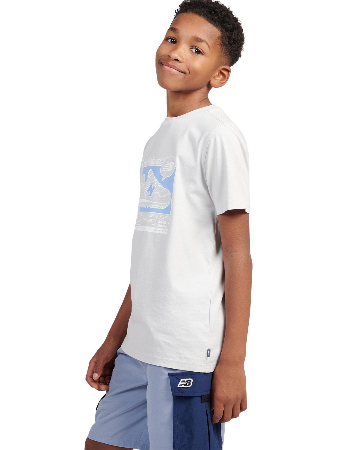Product image 5 of 10, which shows New Balance Kids' Cotton Sneaker Poster Graphic T-Shirt, Grey Matter, 7-8 years