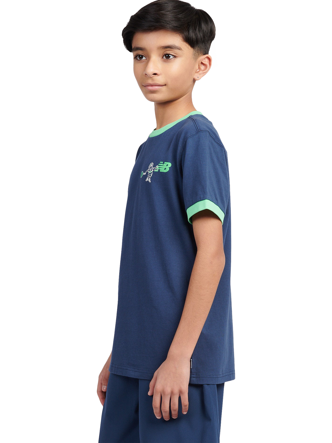Product image 2 of 11, which shows New Balance Kids' Cotton Tennis Cartoon Graphic T-Shirt, Navy, 7-8 years