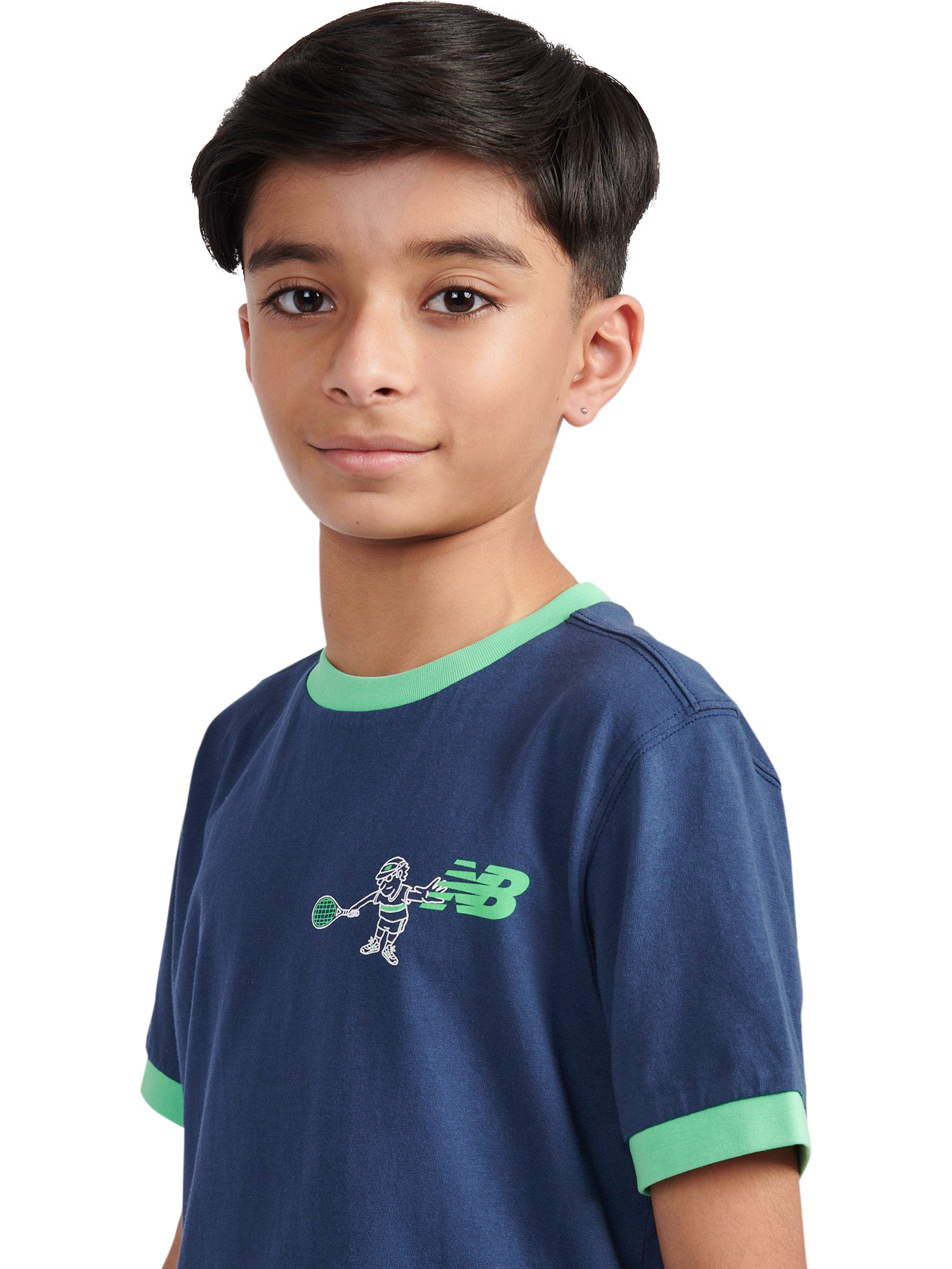 Product image 4 of 11, which shows New Balance Kids' Cotton Tennis Cartoon Graphic T-Shirt, Navy, 7-8 years