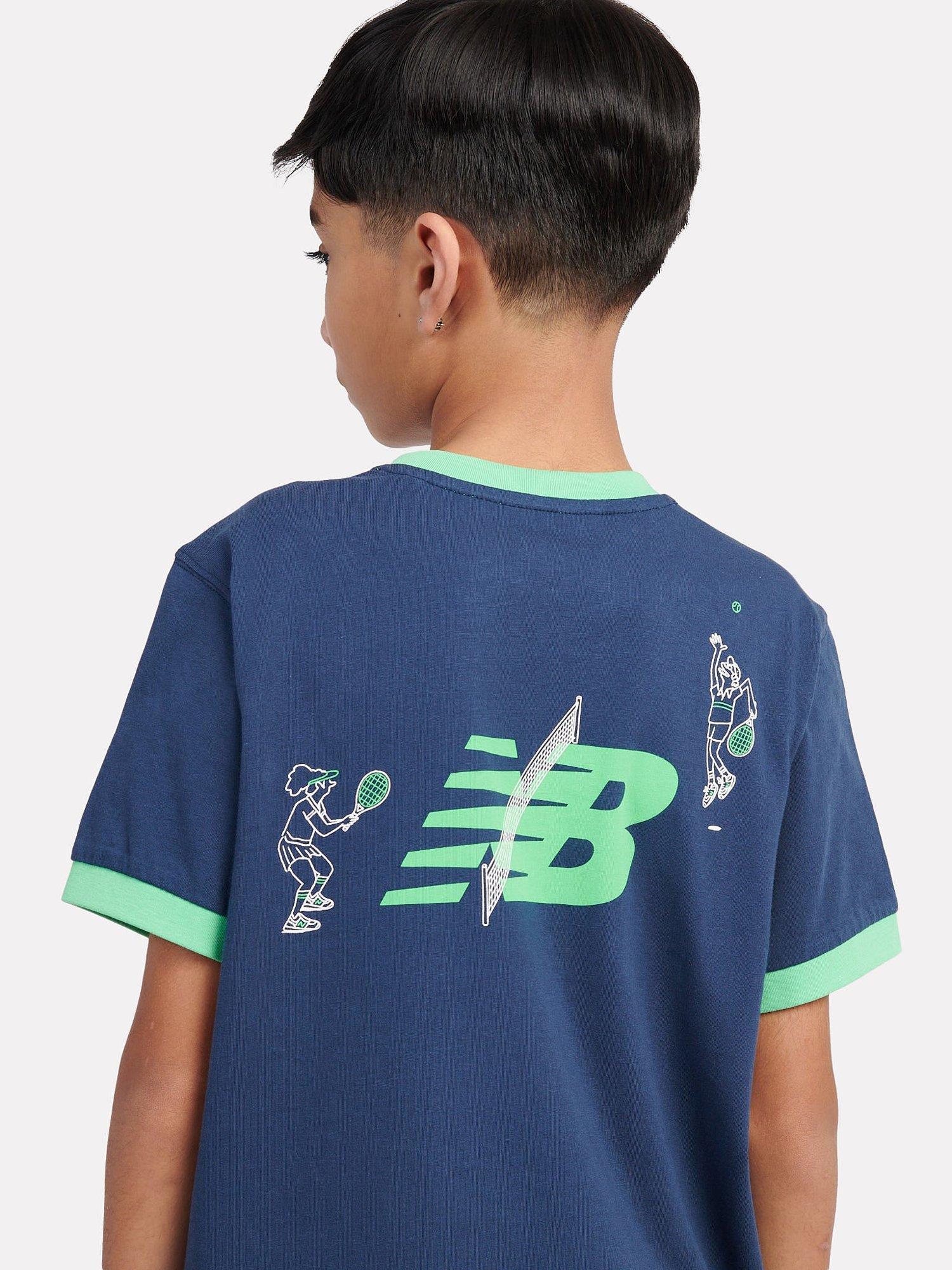 Product image 7 of 11, which shows New Balance Kids' Cotton Tennis Cartoon Graphic T-Shirt, Navy, 7-8 years