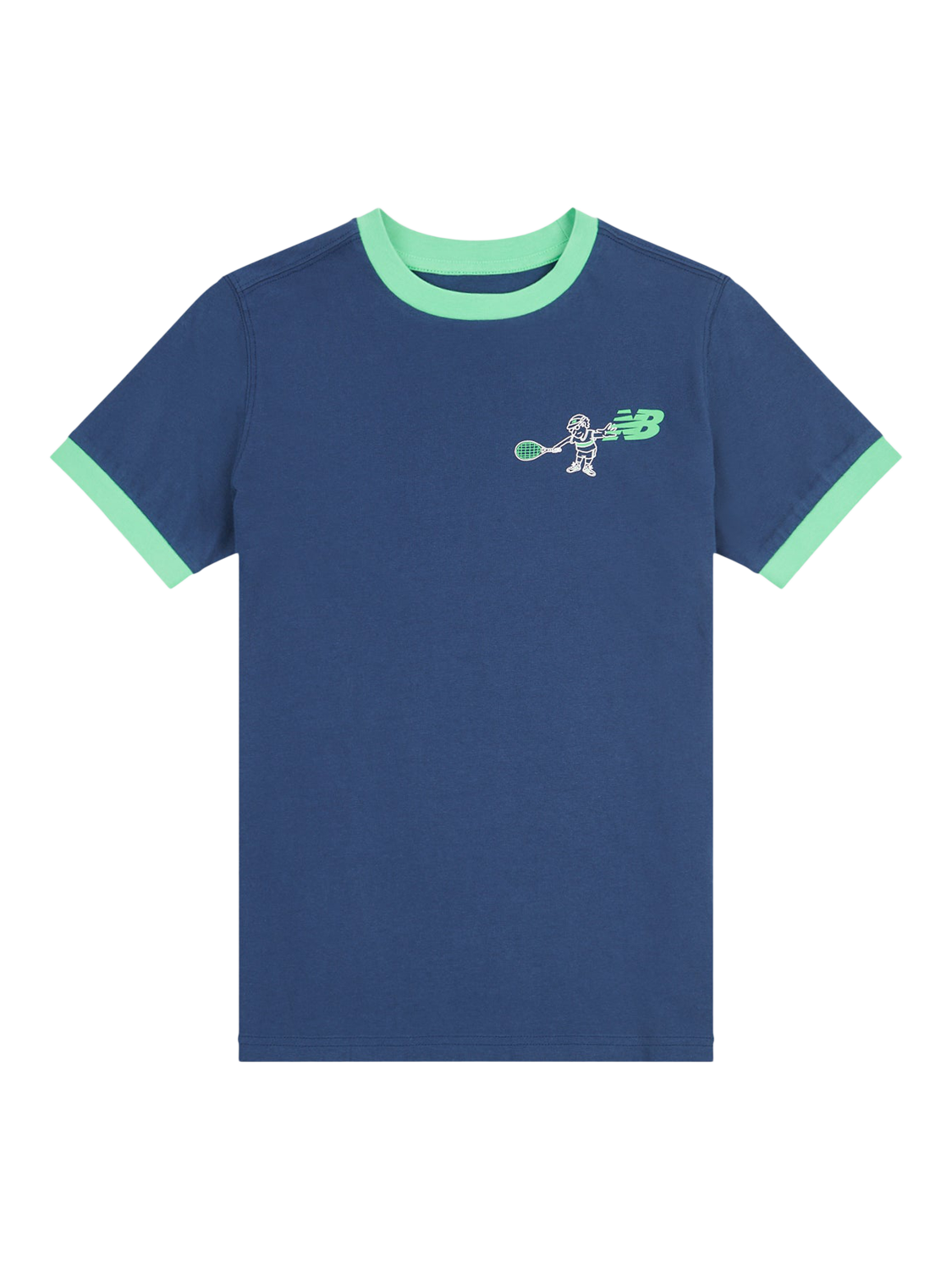 Product image 8 of 11, which shows New Balance Kids' Cotton Tennis Cartoon Graphic T-Shirt, Navy, 7-8 years