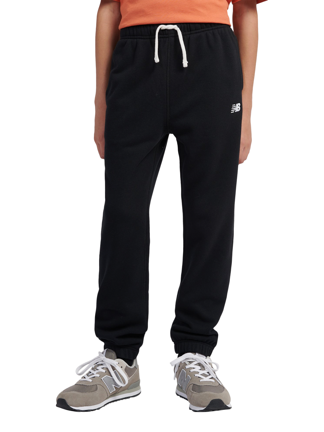 Product image 1 of 8, which shows New Balance Kids' Cotton Logo Joggers, Caviar, 7-8 years