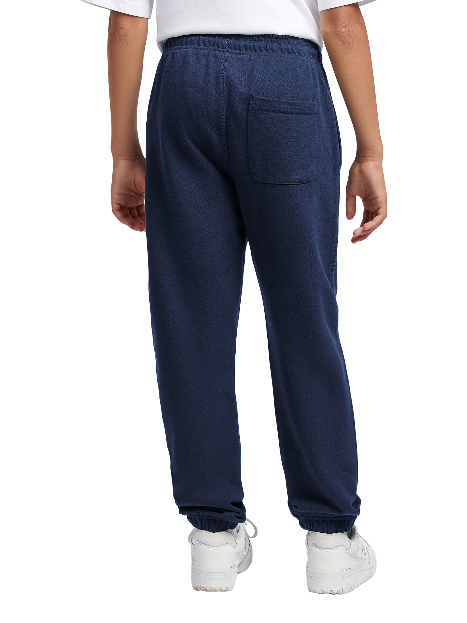 Product image 3 of 8, which shows New Balance Kids' Cotton Logo Joggers, Navy, 7-8 years
