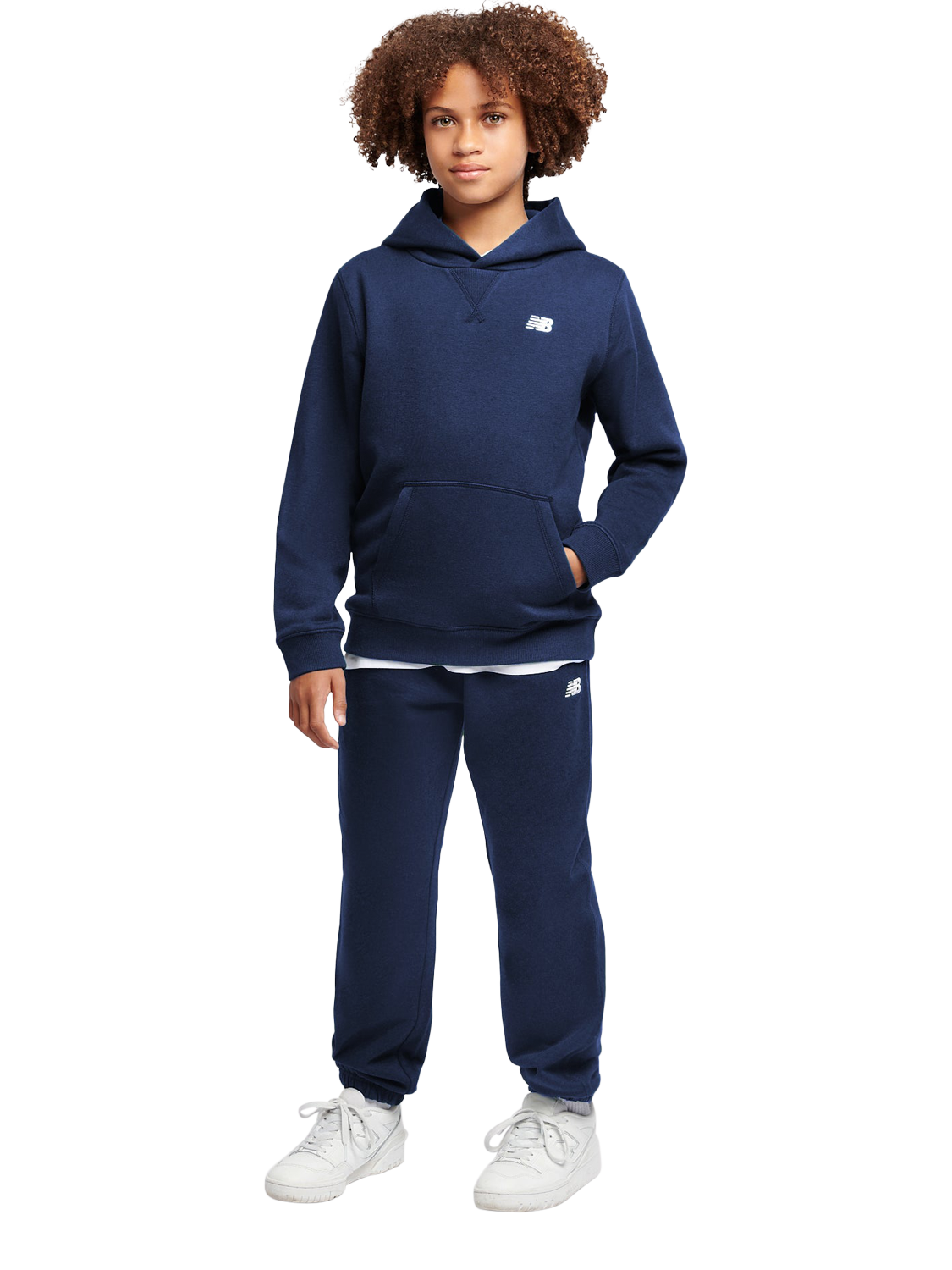 Product image 5 of 8, which shows New Balance Kids' Cotton Logo Joggers, Navy, 7-8 years