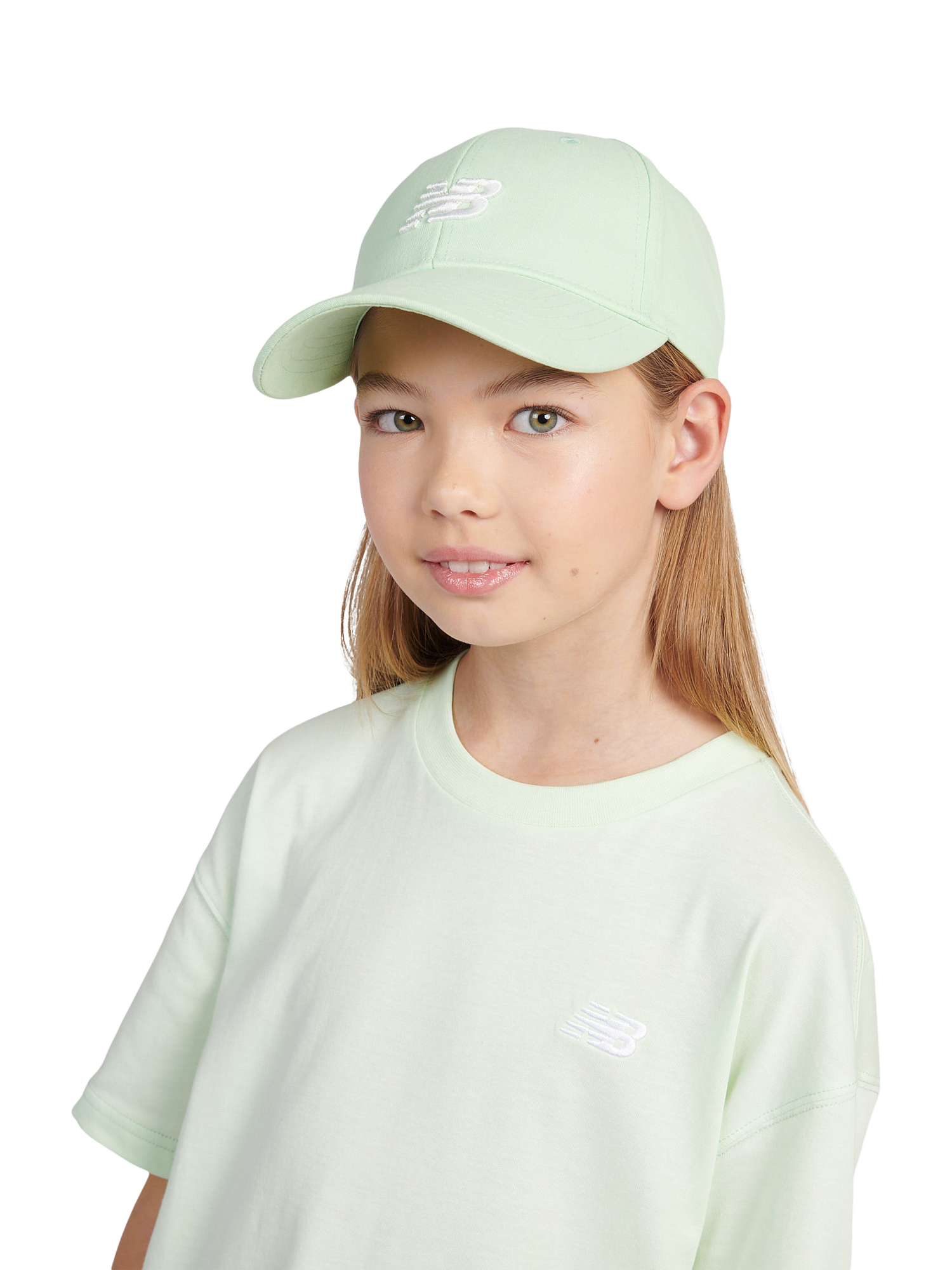 Product image 2 of 6, which shows New Balance Kids' Cotton Small Logo Baseball Cap , Melon Water, One Size