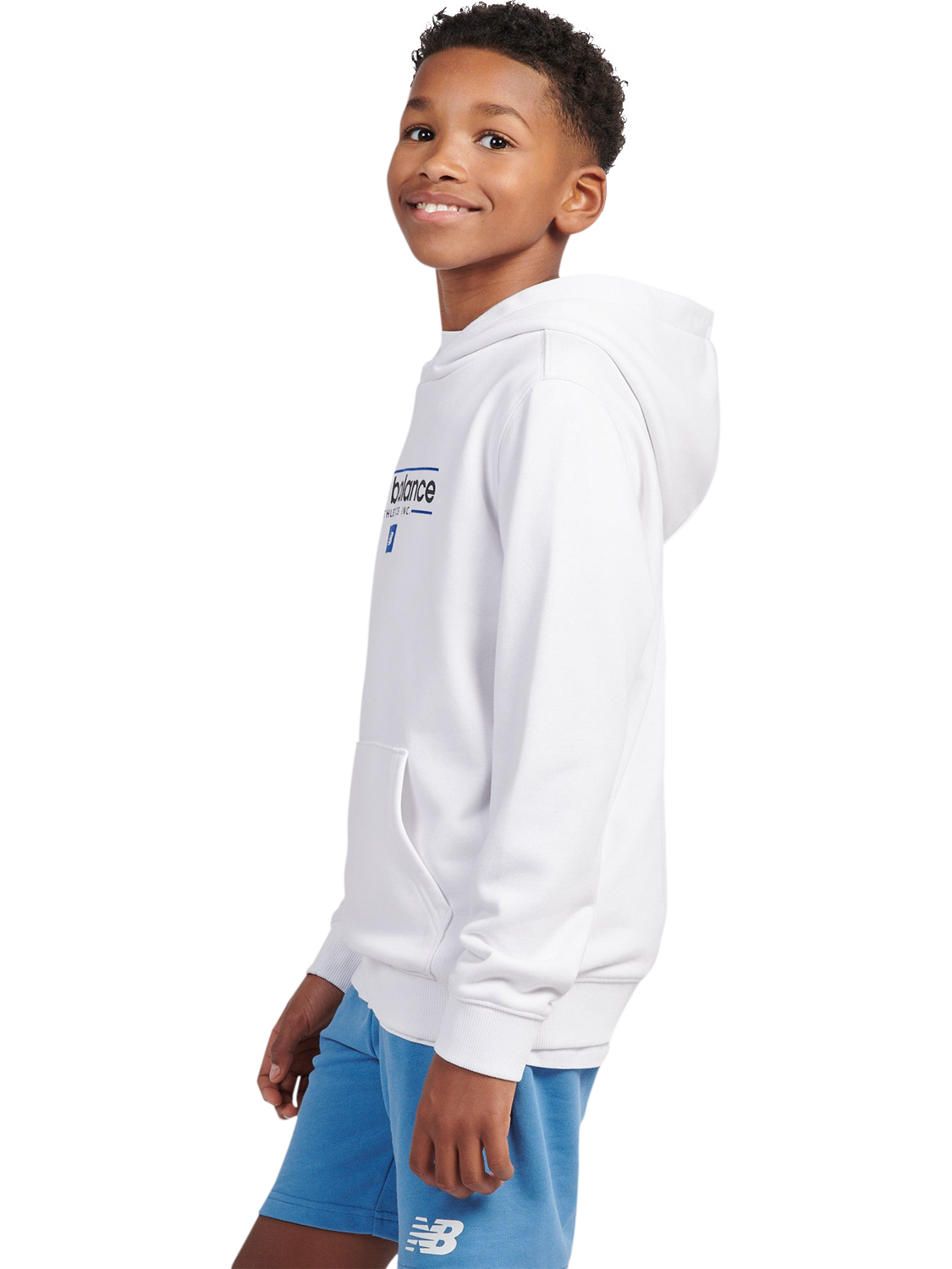 Product image 2 of 9, which shows New Balance Kids' Cotton Athletics Logo Hoodie, Bright White, 7-8 years