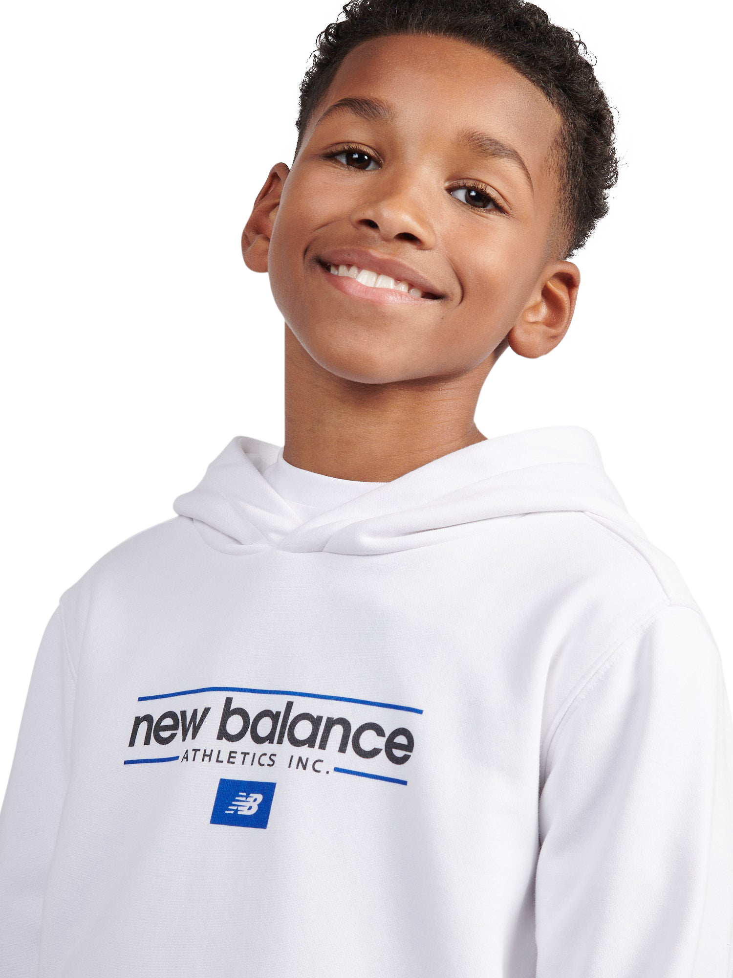 Product image 4 of 9, which shows New Balance Kids' Cotton Athletics Logo Hoodie, Bright White, 7-8 years