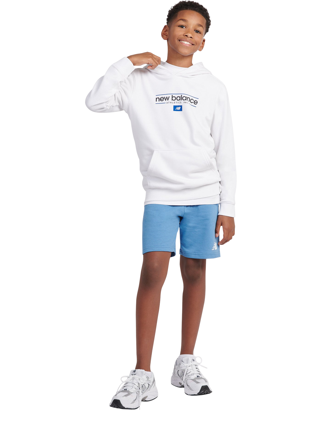 Product image 5 of 9, which shows New Balance Kids' Cotton Athletics Logo Hoodie, Bright White, 7-8 years