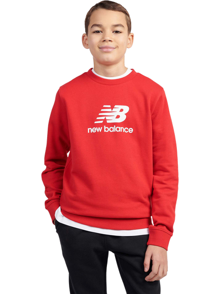 New Balance Kids' Cotton Crew Neck Stacked Logo Sweatshirt, True Red