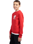 New Balance Kids' Cotton Crew Neck Stacked Logo Sweatshirt, True Red