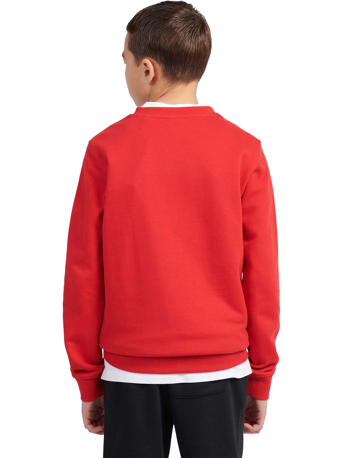 Product image 3 of 8, which shows New Balance Kids' Cotton Crew Neck Stacked Logo Sweatshirt, True Red, 7-8 years