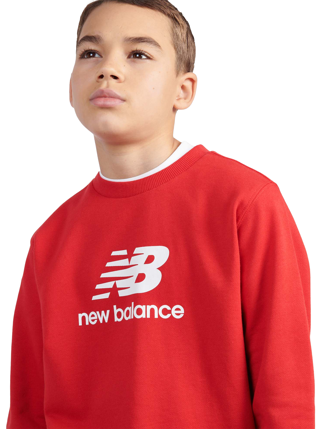 Product image 4 of 8, which shows New Balance Kids' Cotton Crew Neck Stacked Logo Sweatshirt, True Red, 7-8 years