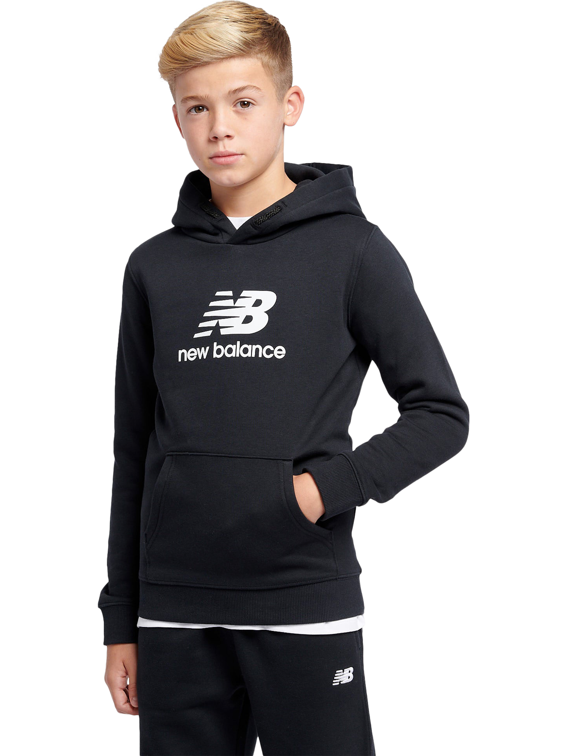 Product image 1 of 8, which shows New Balance Kids' French Terry Stacked Hoodie, Caviar, 3-4 years