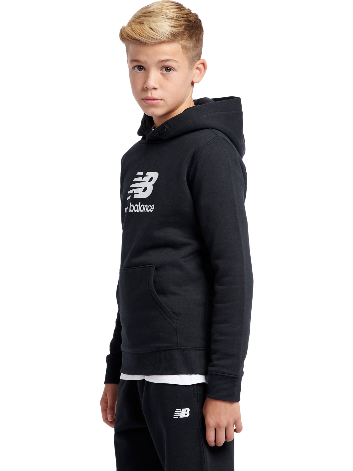 Product image 2 of 8, which shows New Balance Kids' French Terry Stacked Hoodie, Caviar, 3-4 years