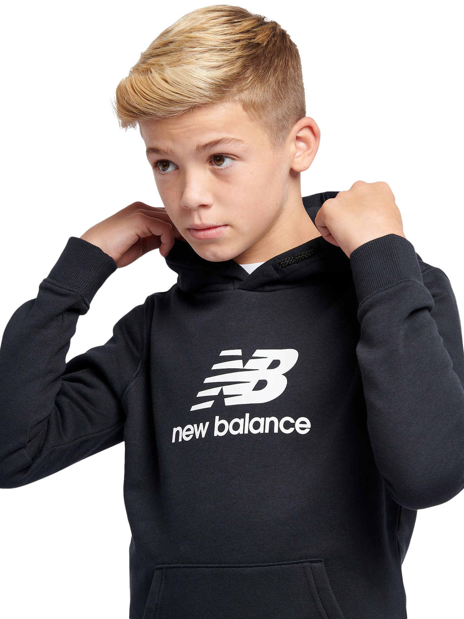 Product image 4 of 8, which shows New Balance Kids' French Terry Stacked Hoodie, Caviar, 3-4 years