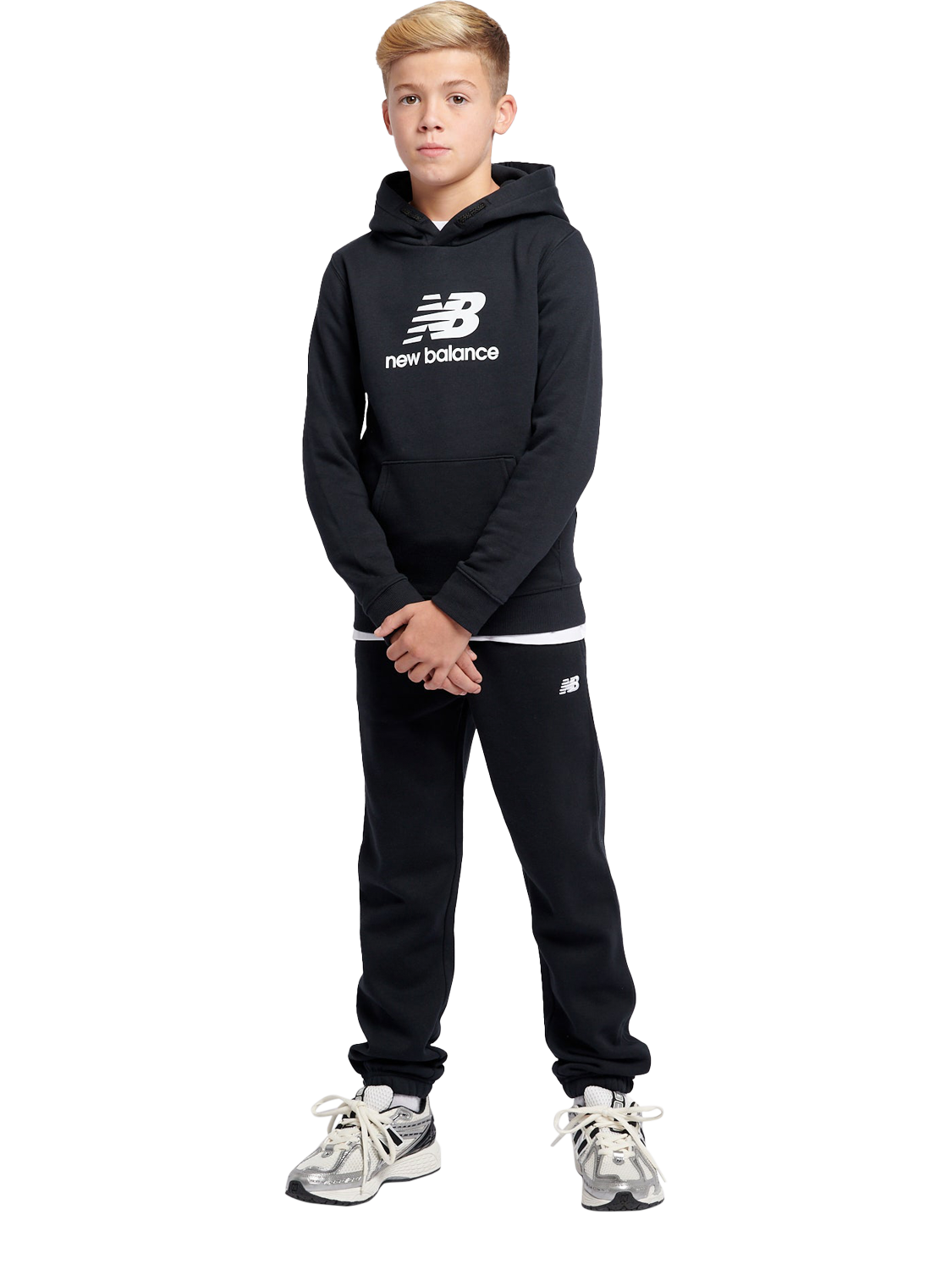 Product image 5 of 8, which shows New Balance Kids' French Terry Stacked Hoodie, Caviar, 3-4 years