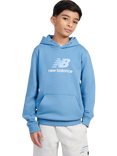 New Balance Kids' Cotton Stacked Logo Hoodie, Blue Laguna
