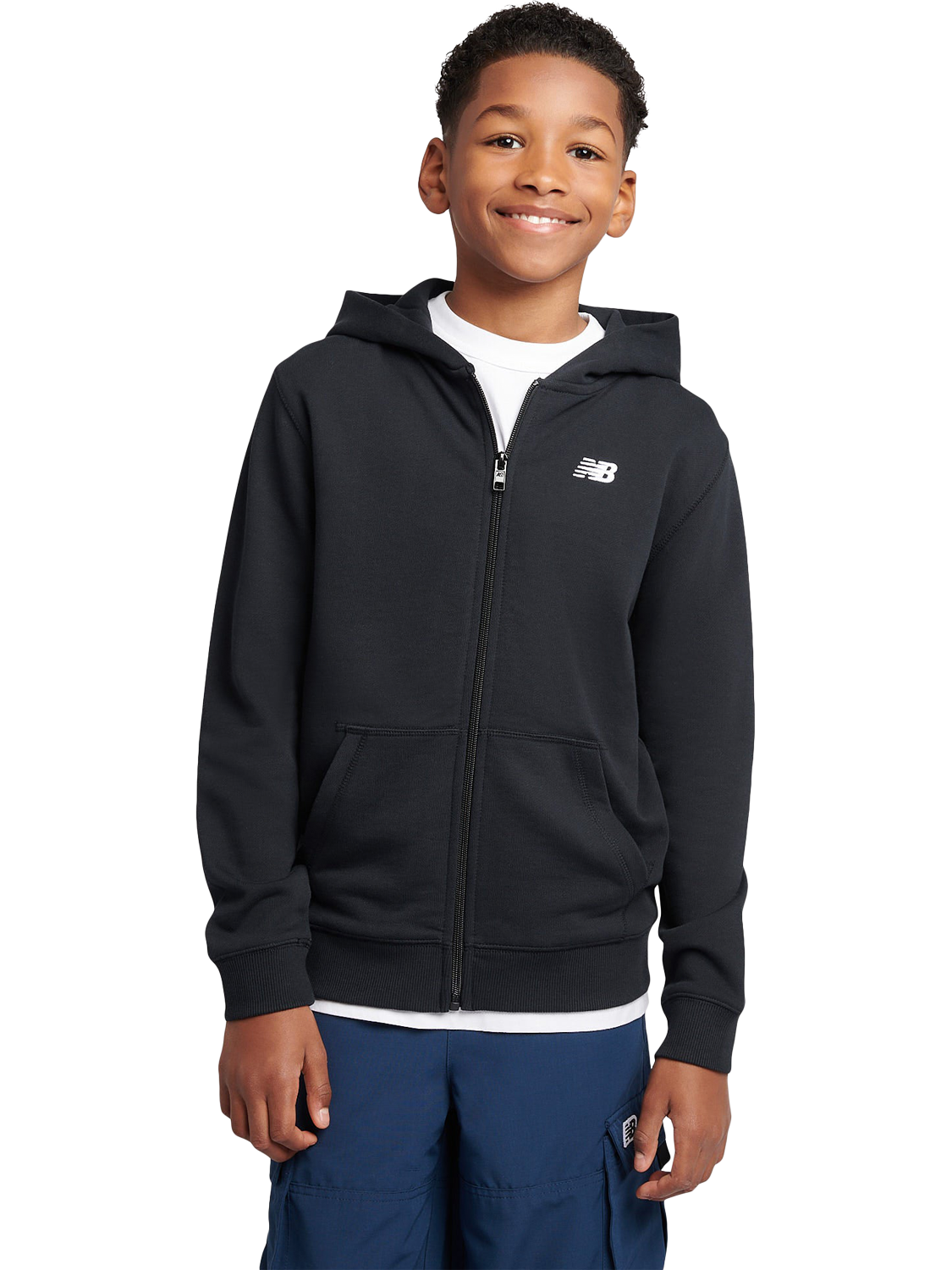 Product image 1 of 5, which shows New Balance Kids' Cotton Zip-Up Hoodie, Caviar, 7-8 years