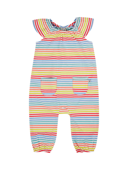 Frugi Baby Dory Stripe Organic Cotton Rich Playsuit, Cornflower Rainbow, Cornflower Rainbow