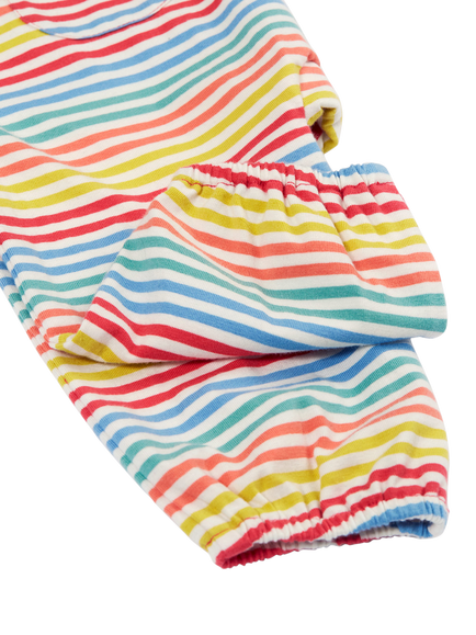 Frugi Baby Dory Stripe Organic Cotton Rich Playsuit, Cornflower Rainbow - view 2, Cornflower Rainbow